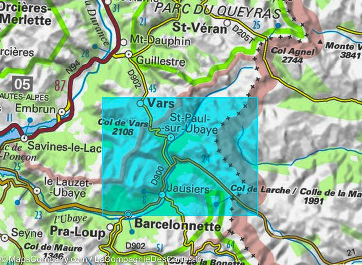 Carte TOP 25 n° 3538 ETR (Résistante) - Aiguille de Chambeyron & Cols de Larche et de Vars | IGN carte pliée IGN 