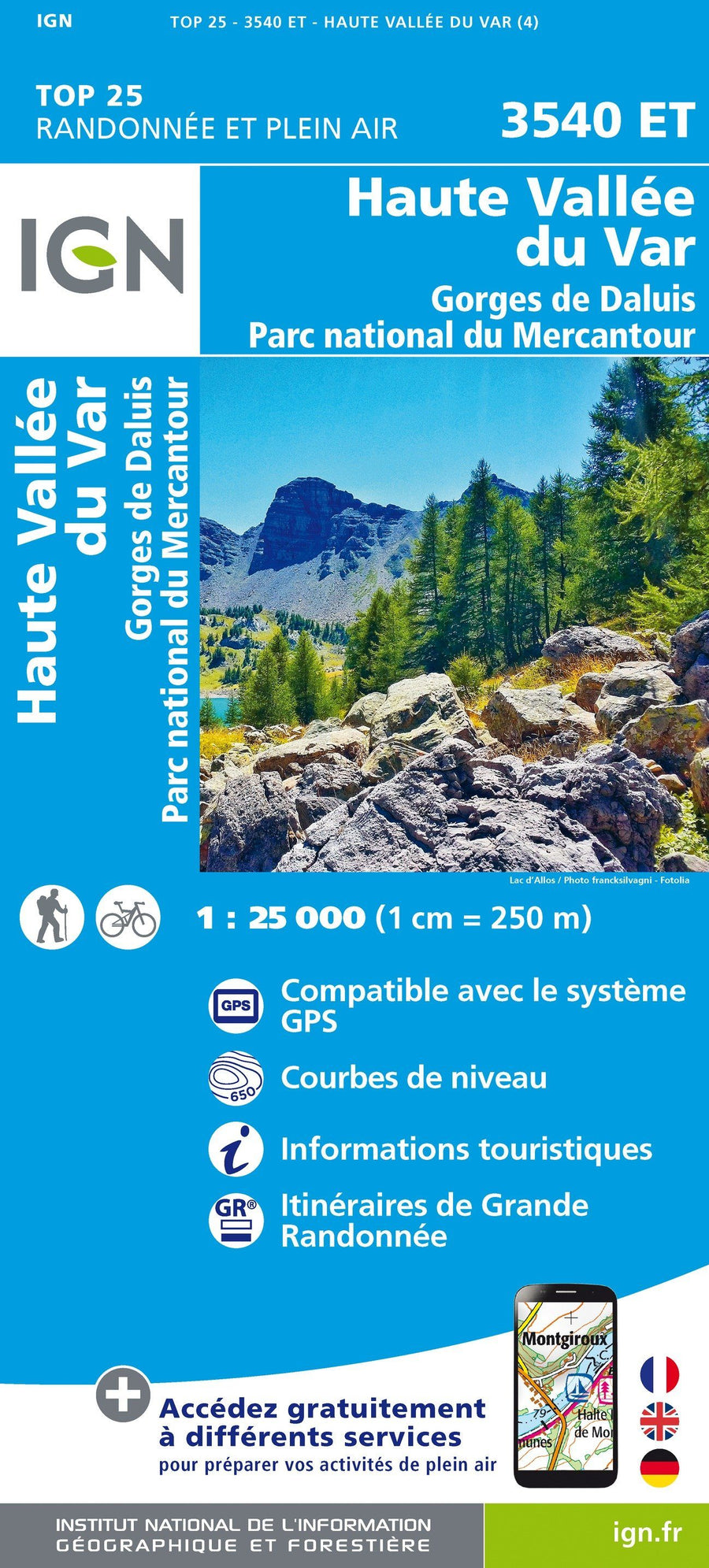 Carte TOP 25 n° 3540 ET - Haute Vallée du Var, Gorges de Daluis (PNR du Mercantour, Alpes) | IGN carte pliée IGN 