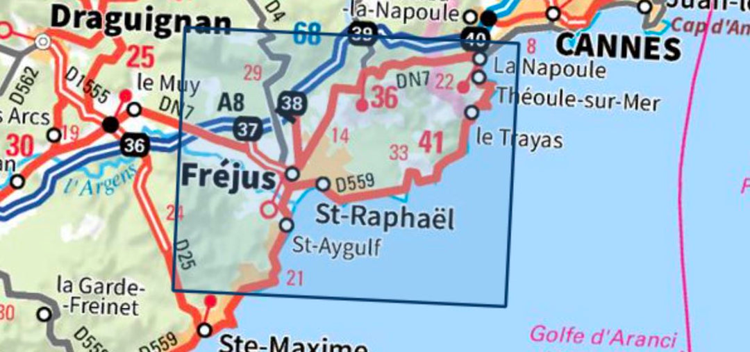 Carte TOP 25 n° 3544 ET - Fréjus, St-Raphaël, Corniche de l'Esterel | IGN carte pliée IGN 