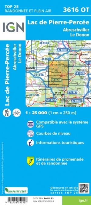 Carte TOP 25 n° 3616 OT - Lac de Pierre-Percée, Abreschviller, Le Donon | IGN carte pliée IGN 