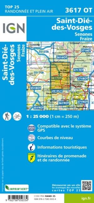 Carte TOP 25 n° 3617 OT - Saint-Dié-des Vosges, Senones, Fraize | IGN carte pliée IGN 