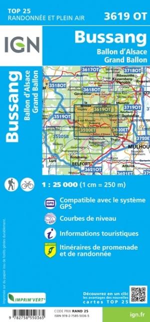 Carte TOP 25 n° 3619 OT- Bussang, Ballon d'Alsace, Grand Ballon | IGN carte pliée IGN 