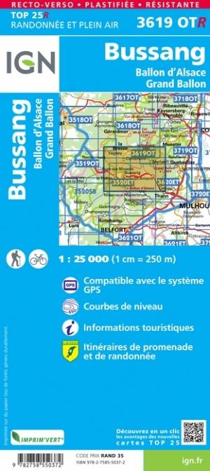 Carte TOP 25 n° 3619 OTR (Résistante) - Bussang, Ballon d'Alsace, Grand Ballon | IGN carte pliée IGN 