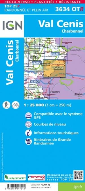 Carte TOP 25 n° 3634 OTR (résistante) - Val Cenis & Charbonnel (Alpes) | IGN carte pliée IGN 