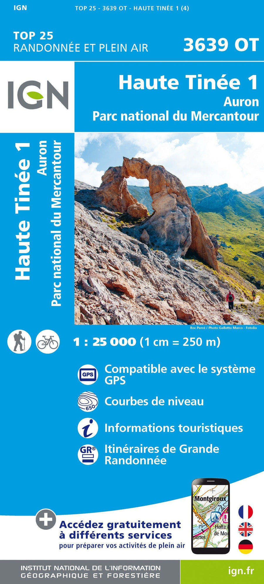 Carte TOP 25 n° 3639 OT - Haute Tinée 1, Auron (PNR du Mercantour, Alpes) | IGN carte pliée IGN 