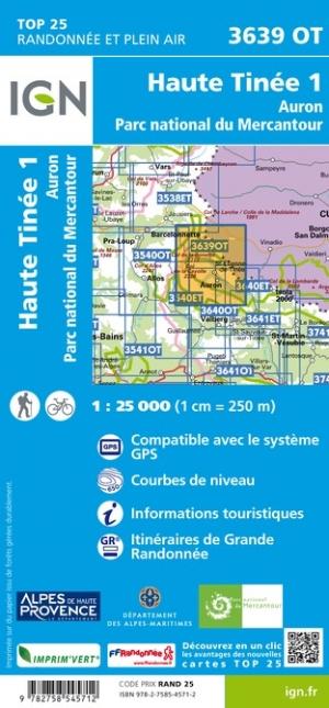 Carte TOP 25 n° 3639 OT - Haute Tinée 1, Auron (PNR du Mercantour, Alpes) | IGN carte pliée IGN 