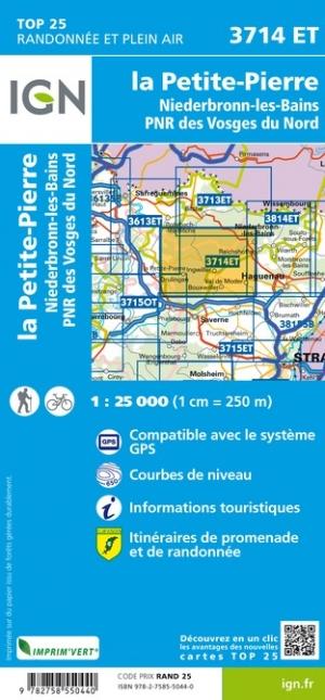 Carte TOP 25 n° 3714 ET - La Petite Pierre, Niederbronn-les-bains, PNR des Vosges du Nord | IGN carte pliée IGN 