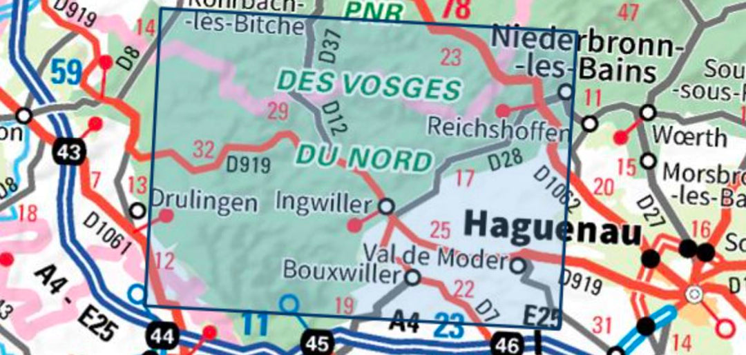 Carte TOP 25 n° 3714 ET - La Petite Pierre, Niederbronn-les-bains, PNR des Vosges du Nord | IGN carte pliée IGN 