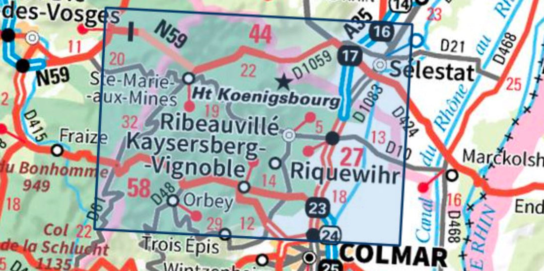 Carte TOP 25 n° 3718 OT - Sélestat, Col du Bonhomme, Sainte-Marie-aux-Mines, Kaysersberg, Riquewihr | IGN carte pliée IGN 