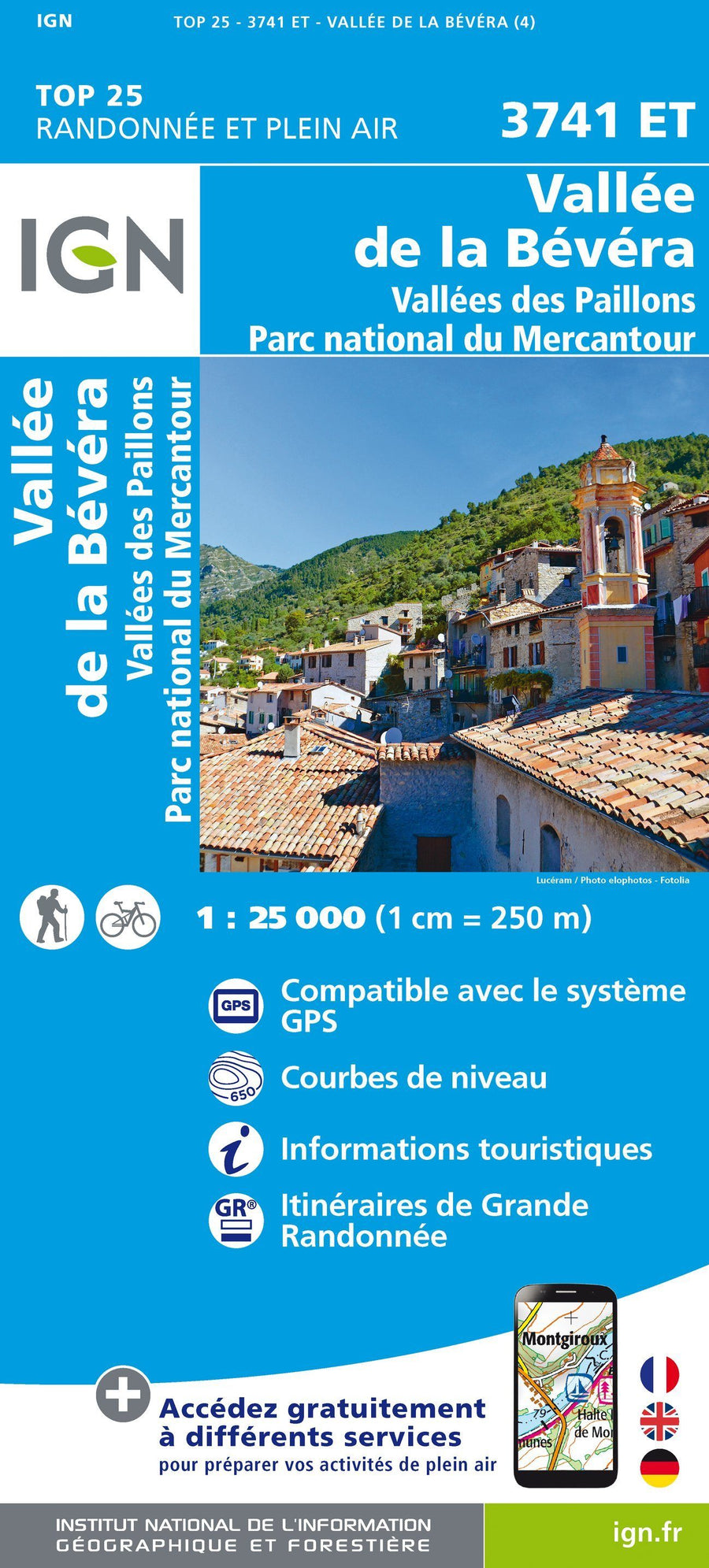 Carte TOP 25 n° 3741 ET - Vallées de la Bévéra et des Paillons (PNR du Mercantour) | IGN carte pliée IGN 