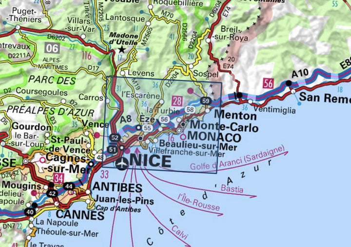 Carte TOP 25 n° 3742 OT - Nice, Menton & Côte d'Azur | IGN carte pliée IGN 