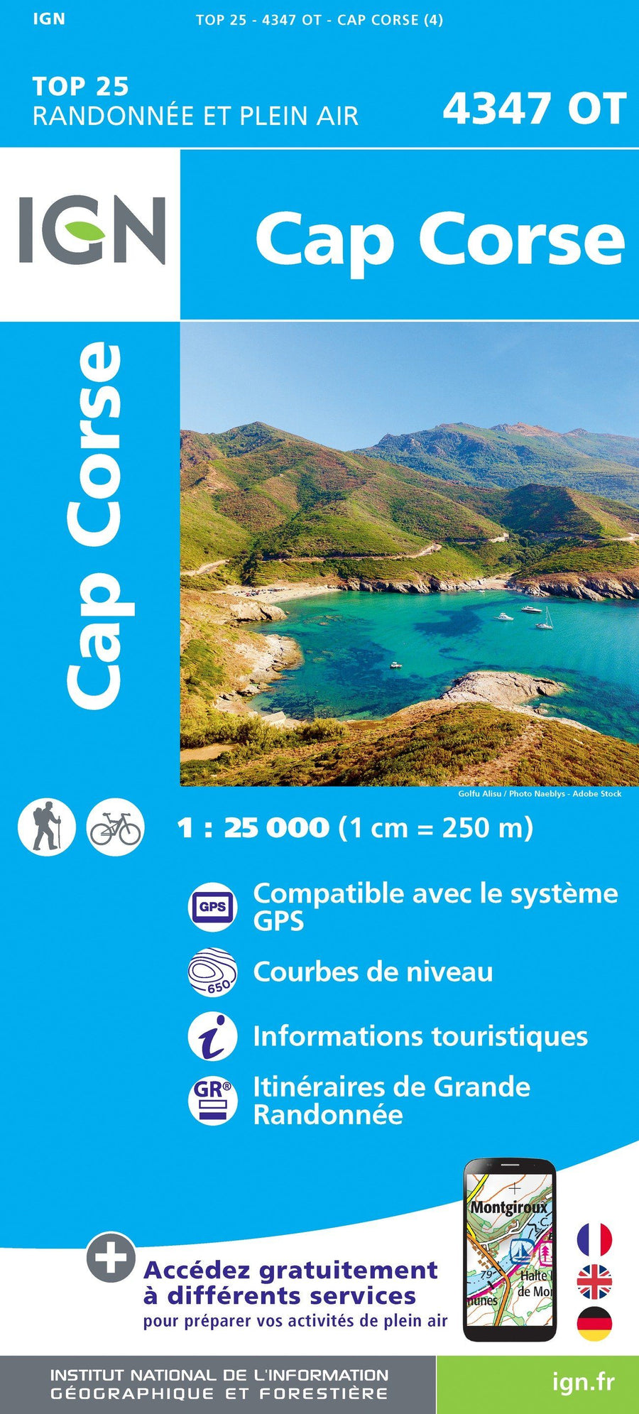 Carte TOP 25 n° 4347 OT - Cap Corse | IGN carte pliée IGN 