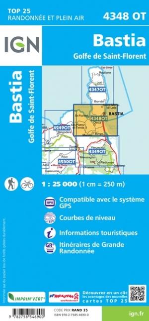 Carte TOP 25 n° 4348 OT - Bastia, Golfe de St-Florent | IGN carte pliée IGN 