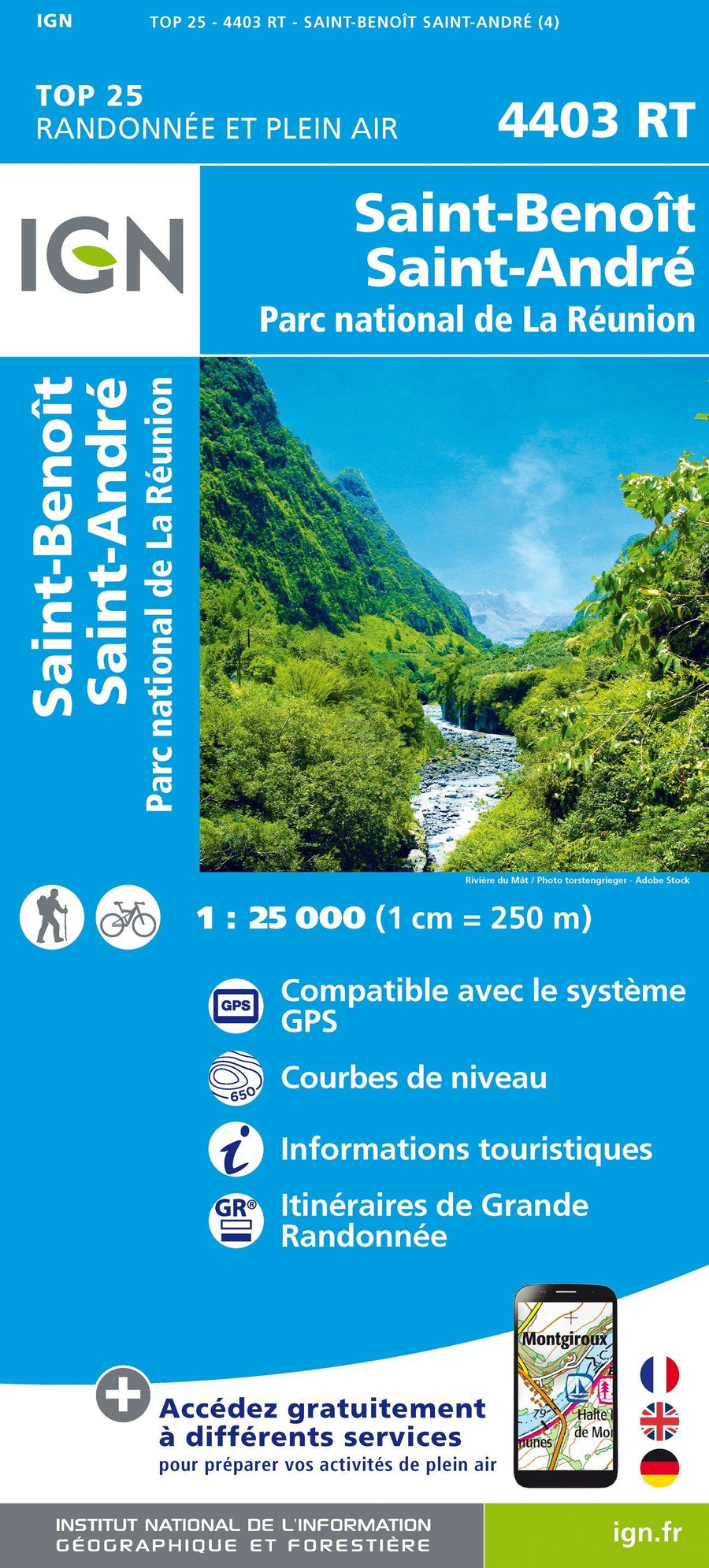 Carte TOP 25 n° 4403 RT - St Benoit, St André (Ile de La Réunion, Nord-Est) | IGN carte pliée IGN 2020 