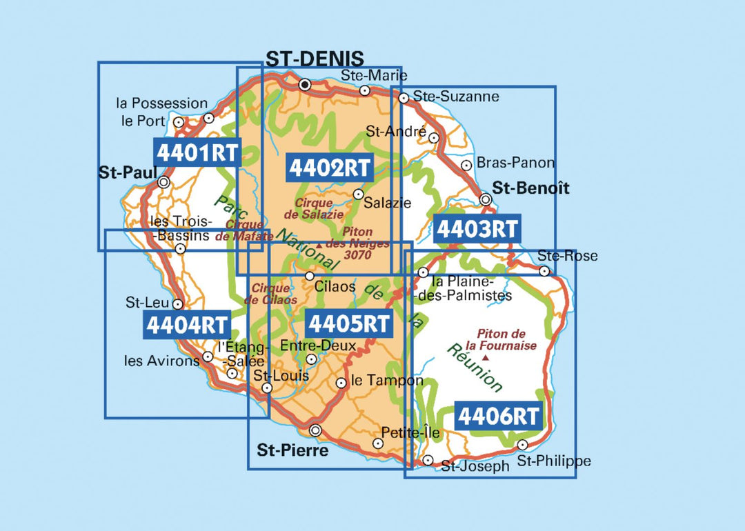 Carte TOP 25 n° 4405 RTR (résistante) - St Pierre, Cirque de Cilaos (Ile de la Réunion, Centre et Sud) | IGN carte pliée IGN 