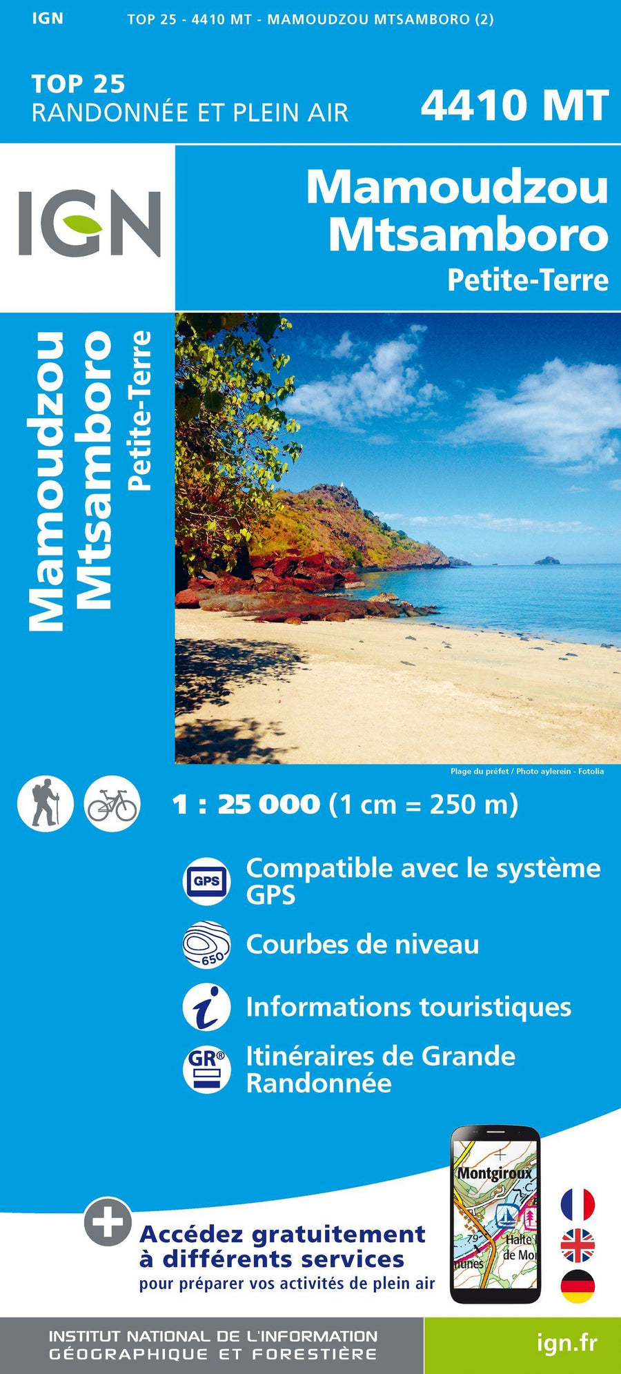 Carte TOP 25 n° 4410 MT - Mayotte Nord (archipel des Comores), Mamoudzo, Mtsambroro | IGN carte pliée IGN 