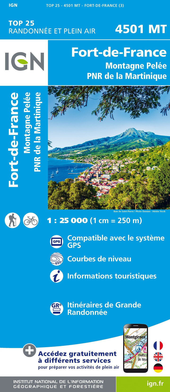 Carte TOP 25 n° 4501 MT - Martinique Nord (Fort-de-France, Montagne Pelée) | IGN carte pliée IGN 