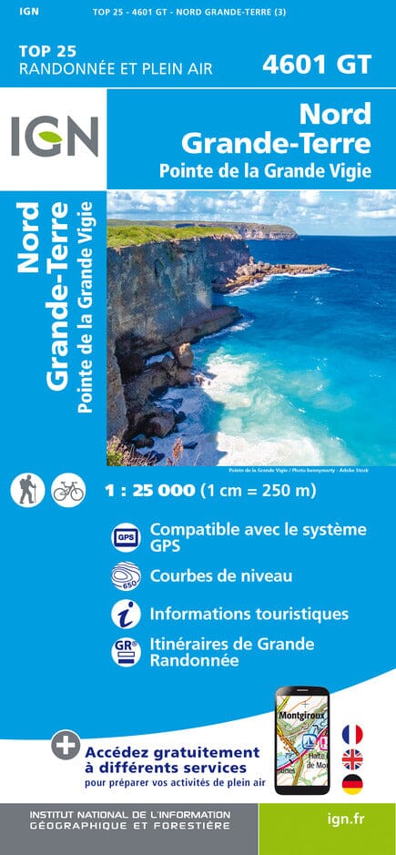 Carte TOP 25 n° 4601 GT - Nord Grande-Terre, Pointe de la Grande Vigie (Guadeloupe) | IGN carte pliée IGN 