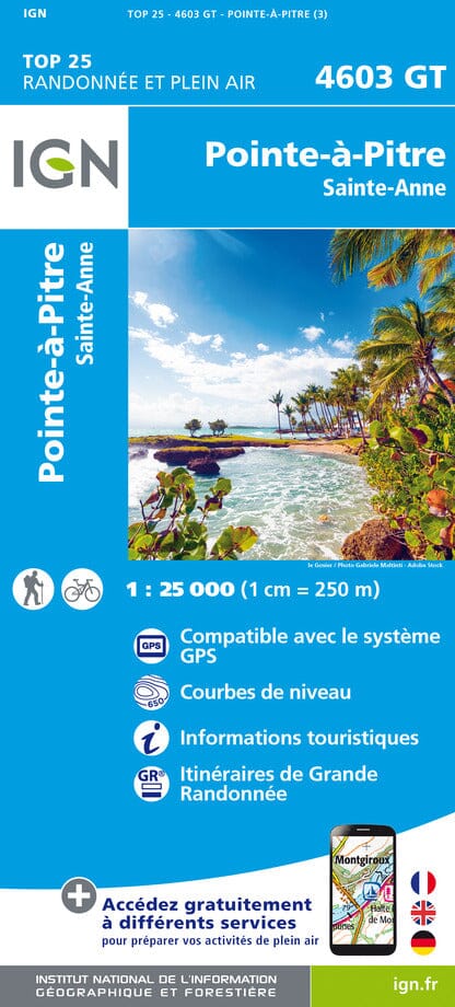 Carte TOP 25 n° 4603 GT - Pointe à Pitre, Sainte Anne (Guadeloupe) | IGN carte pliée IGN 