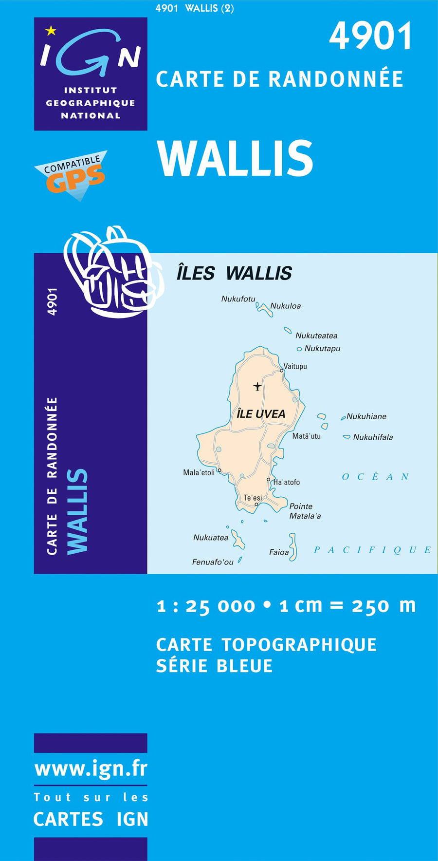 Carte TOP 25 n° M4901 - Wallis (Ile) | IGN - Série Bleue carte pliée IGN 
