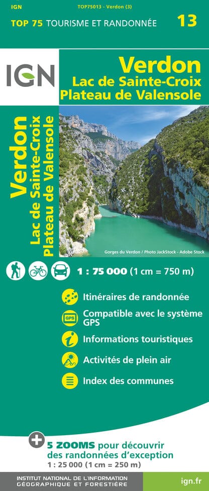 Carte TOP 75 n° 13 - Gorges du Verdon, lac de Sainte-Croix & Plateau de Valensole | IGN carte pliée IGN 