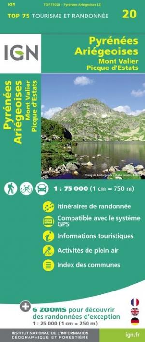 Carte TOP 75 n° 20 - Pyrénées Ariégeoises, Mont Valier & Pique d'Estats | IGN carte pliée IGN 