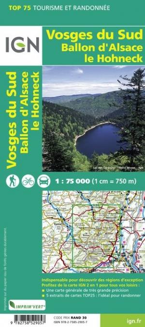 Carte TOP 75 n° 28 - Vosges du Sud, Ballon d'Alsace, Le Hohneck | IGN carte pliée IGN 