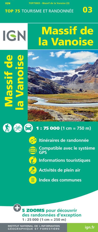 Carte TOP 75 n° 3 - Massif de la Vanoise | IGN carte pliée IGN 