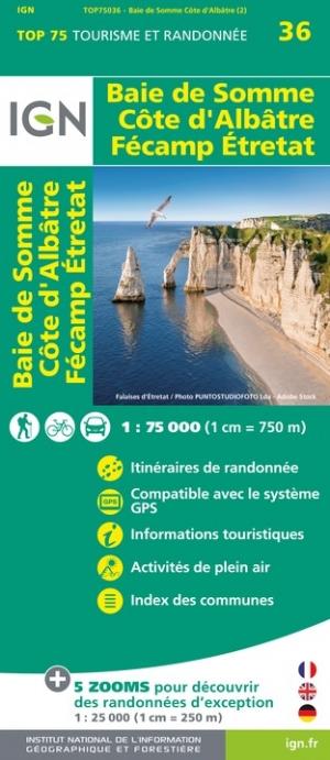 Carte TOP 75 n° 36 - Baie de Somme, Côte d'Albâtre, Fécamp & Etretat | IGN carte pliée IGN 