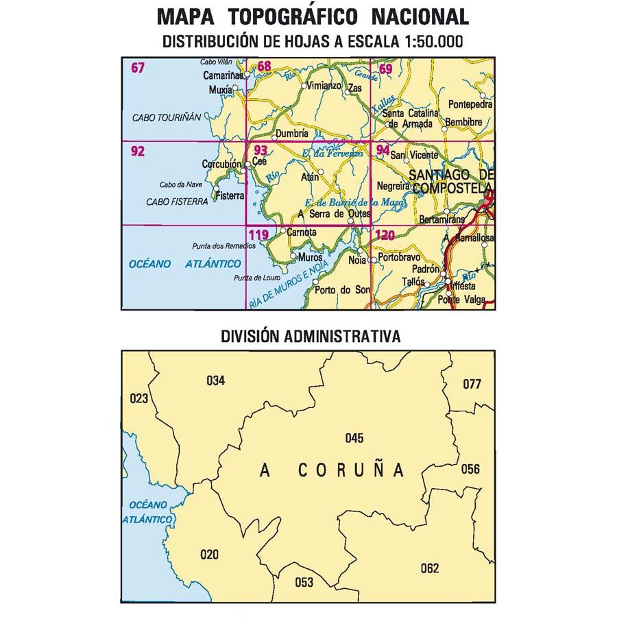 Carte topographique de l'Espagne - A Serra de Outes, n° 0093 | CNIG - 1/50 000 carte pliée CNIG 