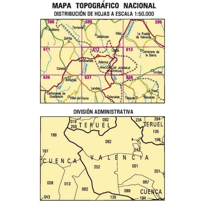 Carte topographique de l'Espagne - Ademuz, n° 0612 | CNIG - 1/50 000 carte pliée CNIG 