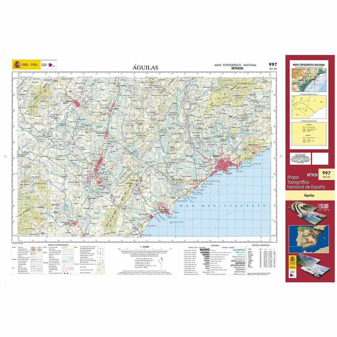 Carte topographique de l'Espagne - Aguilas, n° 0997 | CNIG - 1/50 000 carte pliée CNIG 