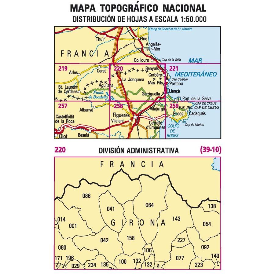 Carte topographique de l'Espagne - Agullana, n° 0220 | CNIG - 1/50 000 carte pliée CNIG 