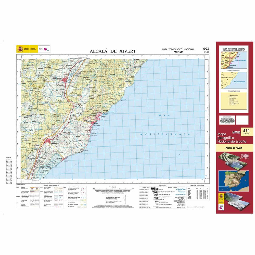 Carte topographique de l'Espagne - Alcalá de Chivert, n° 0594 | CNIG - 1/50 000 carte pliée CNIG 