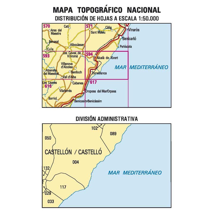 Carte topographique de l'Espagne - Alcalá de Chivert, n° 0594 | CNIG - 1/50 000 carte pliée CNIG 