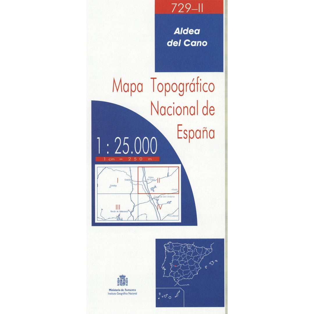 Carte topographique de l'Espagne - Aldea del Cano, n° 0729.2 | CNIG - 1/25 000 carte pliée CNIG 