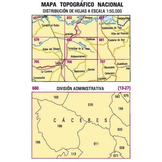 Carte topographique de l'Espagne - Aldeacentenera, n° 0680 | CNIG - 1/50 000 carte pliée CNIG 