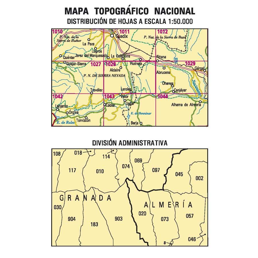 Carte topographique de l'Espagne - Aldeire, n° 1028 | CNIG - 1/50 000 carte pliée CNIG 