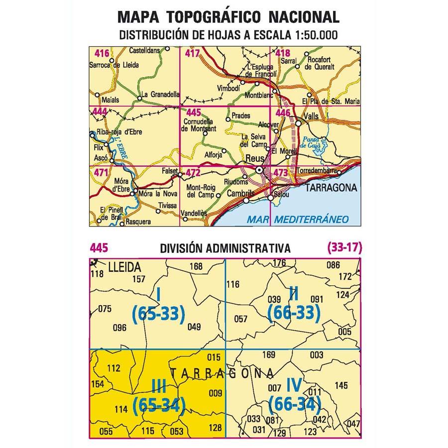 Carte topographique de l'Espagne - Alforja, n° 0445.3 | CNIG - 1/25 000 carte pliée CNIG 