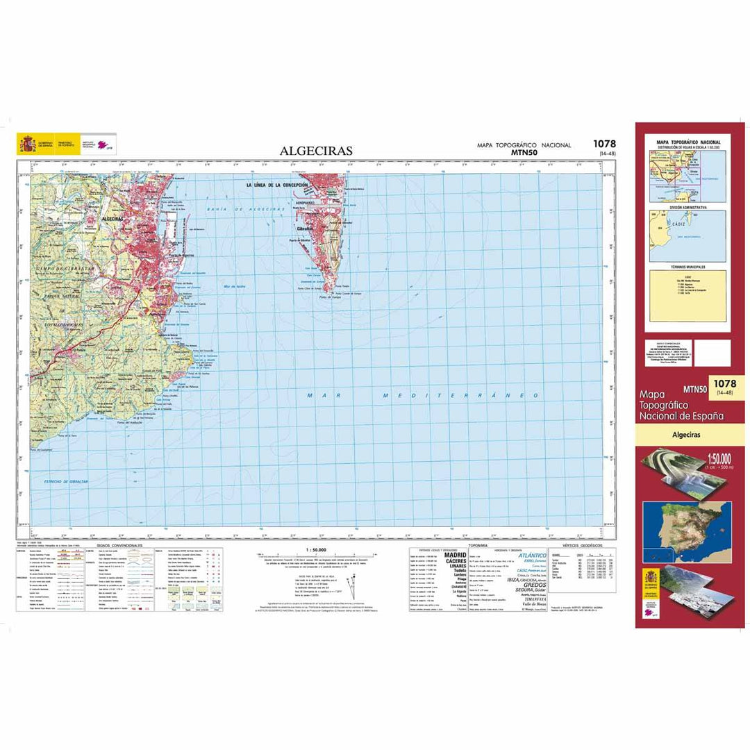 Carte topographique de l'Espagne - Algeciras, n° 1078 | CNIG - 1/50 000 carte pliée CNIG 