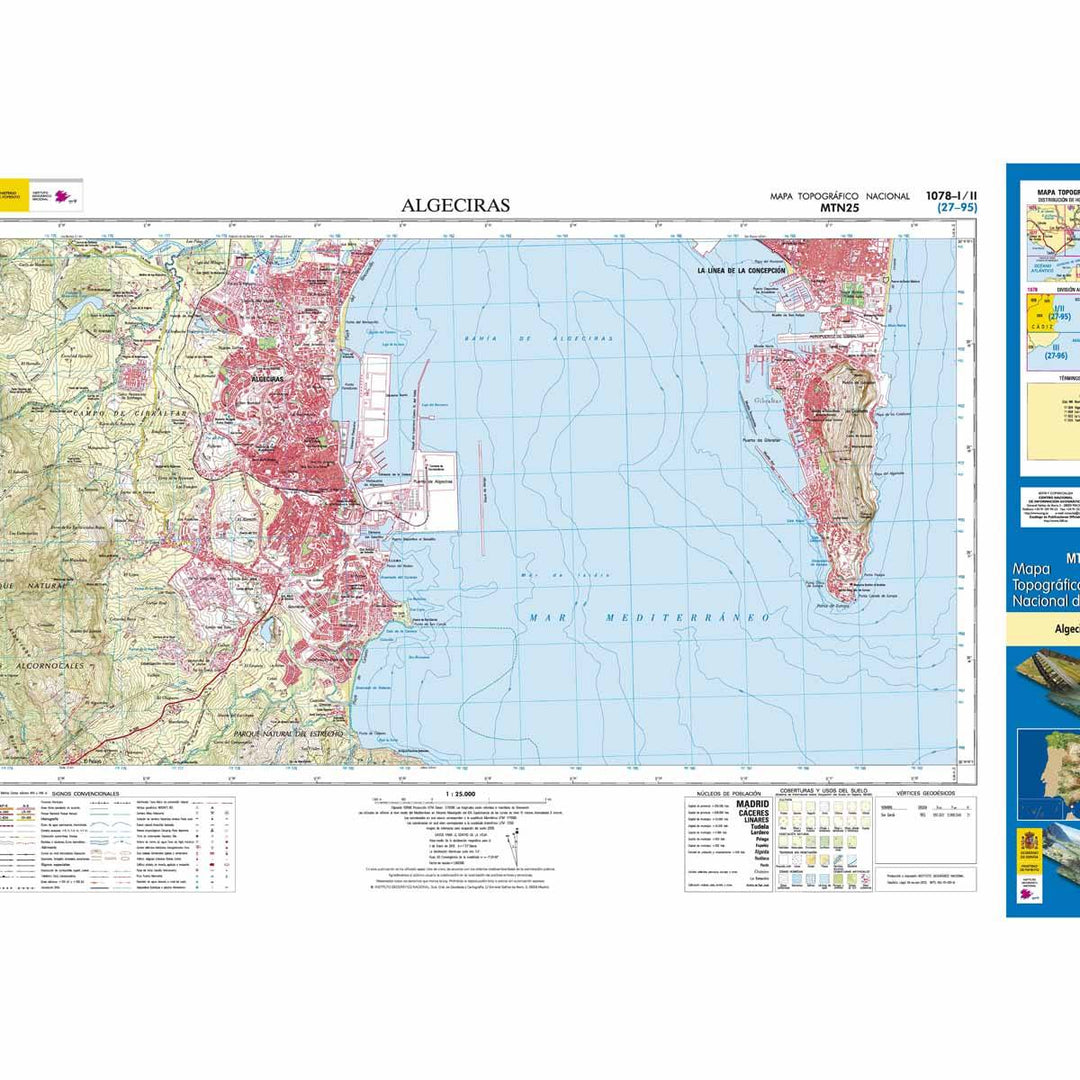 Carte topographique de l'Espagne - Algeciras, n° 1078.1/2 | CNIG - 1/25 000 carte pliée CNIG 