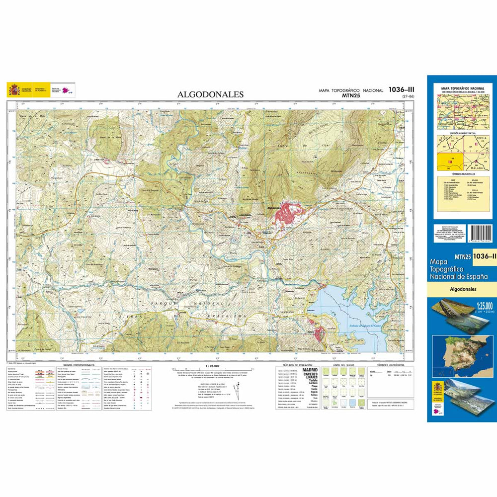 Carte topographique de l'Espagne - Algodonales, n° 1036.3 | CNIG - 1/25 000 carte pliée CNIG 