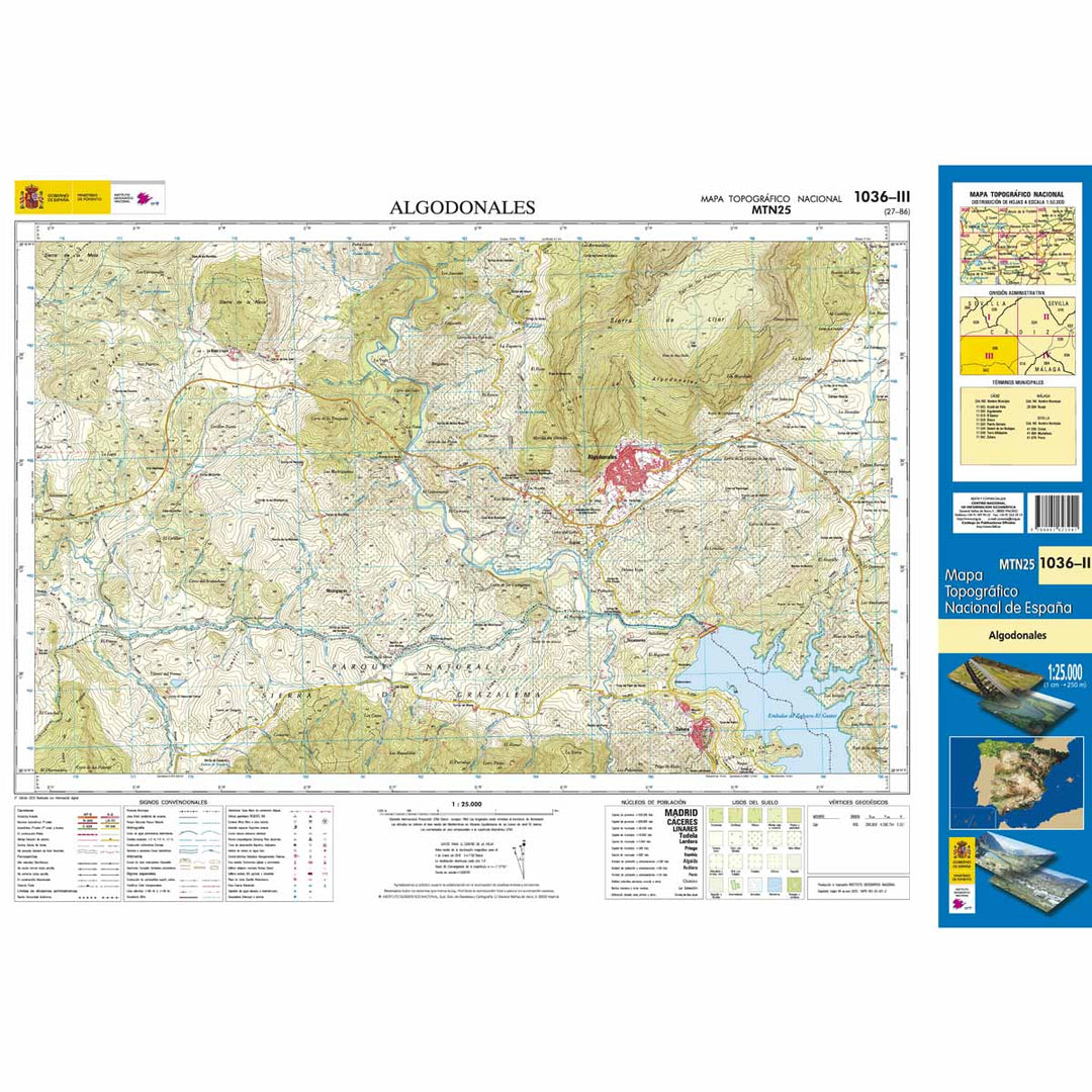 Carte topographique de l'Espagne - Algodonales, n° 1036.3 | CNIG - 1/25 000 carte pliée CNIG 