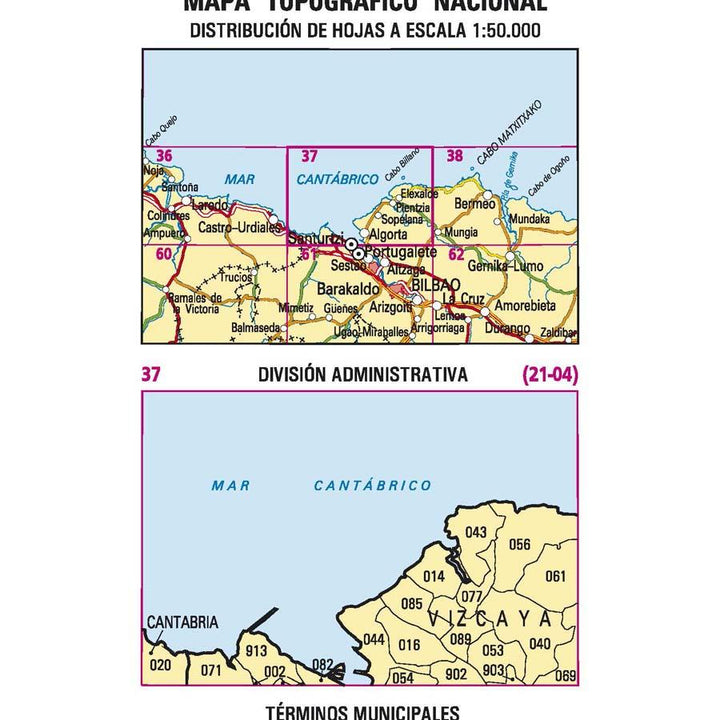 Carte topographique de l'Espagne - Algorta, n° 0037 | CNIG - 1/50 000 carte pliée CNIG 