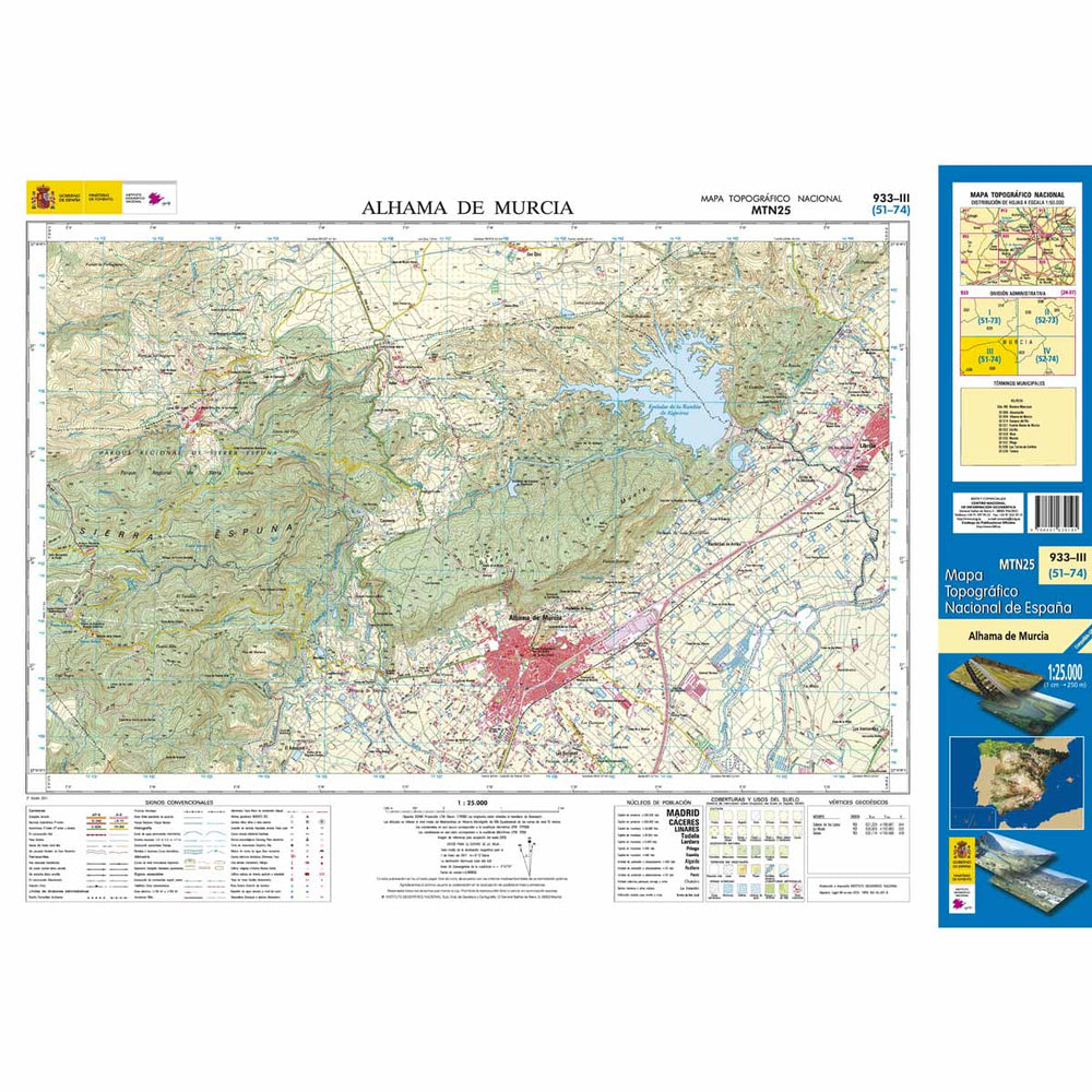 Carte topographique de l'Espagne - Alhama De Murcia, n° 0933.3 | CNIG - 1/25 000 carte pliée CNIG 