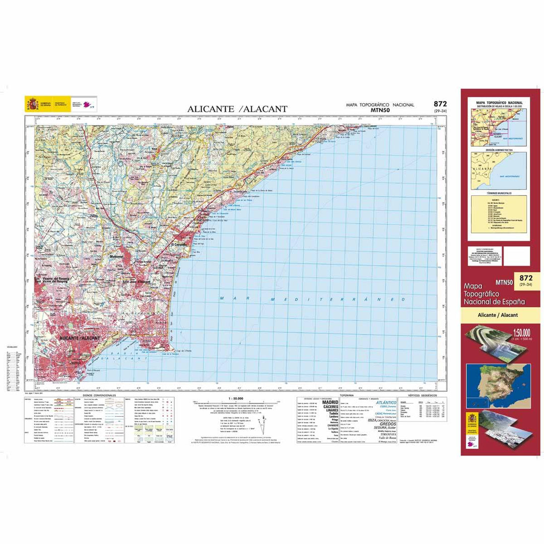 Carte topographique de l'Espagne - Alicante/Alacant, n° 0872 | CNIG - 1/50 000 carte pliée CNIG 