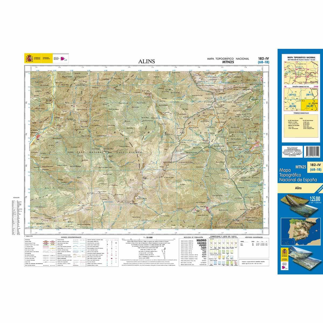 Carte topographique de l'Espagne - Alins, n° 0182.4 | CNIG - 1/25 000 carte pliée CNIG 