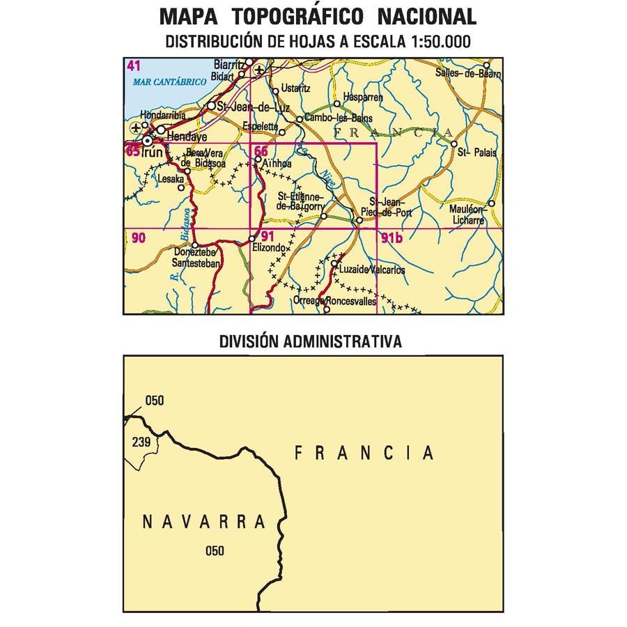 Carte topographique de l'Espagne - Amaiur/Maya, n° 0066 | CNIG - 1/50 000 carte pliée CNIG 