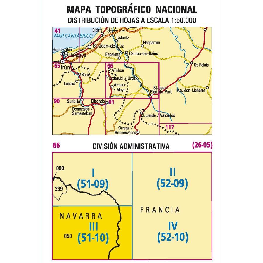 Carte topographique de l'Espagne - Amaiur/Maya, n° 0066.3 | CNIG - 1/25 000 carte pliée CNIG 