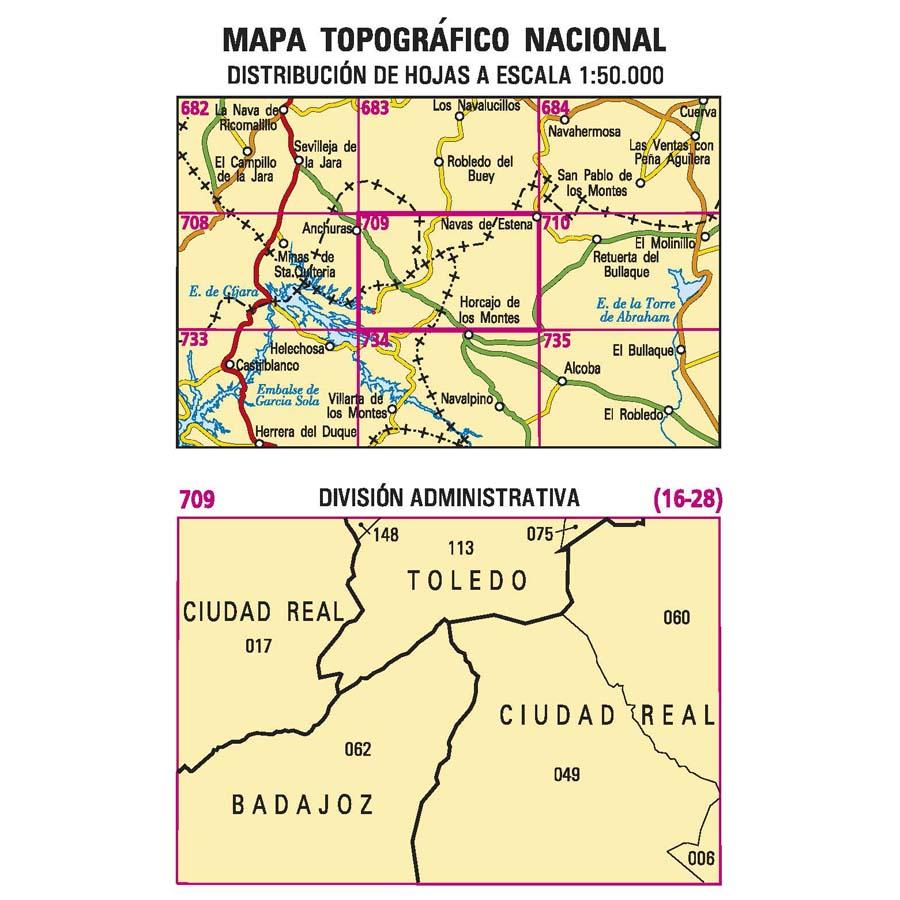 Carte topographique de l'Espagne - Anchuras, n° 0709 | CNIG - 1/50 000 carte pliée CNIG 